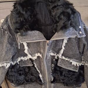 Denim Jacket with Black Fur Accents